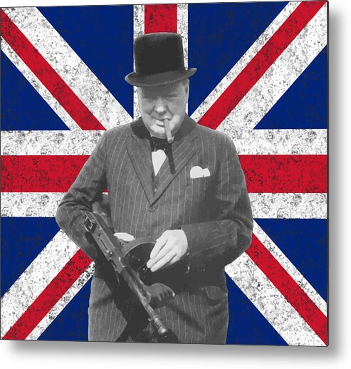 Winston Churchill Metal Print featuring the painting Winston Churchill and His Flag by War Is Hell Store