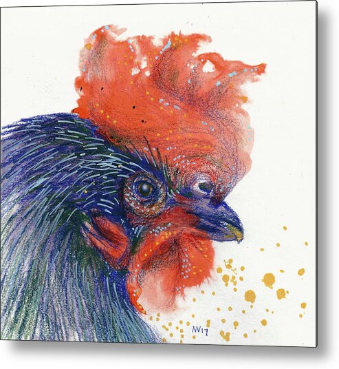 Rooster Metal Print featuring the mixed media Year of the Rooster by AnneMarie Welsh