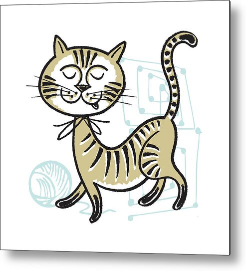 Animal Metal Print featuring the drawing Cat and Yarn on Mod Background by CSA Images