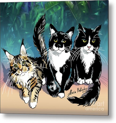 Cat Portrait Metal Print featuring the digital art Cats by Maria Rabinky