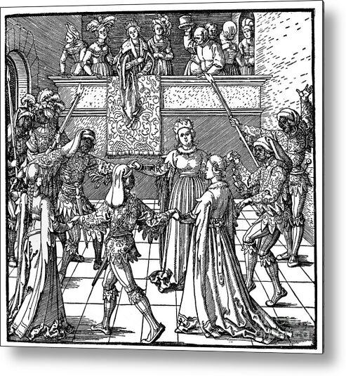 People Metal Print featuring the drawing Dance By Torchlight, Augsburg, 1516 by Print Collector