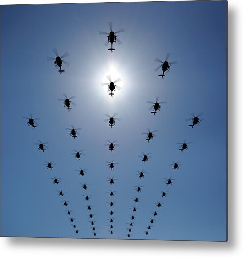 Expertise Metal Print featuring the photograph Helicopter Silhouette In The Sky by Georgo