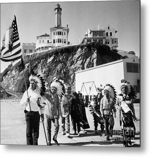 People Metal Print featuring the photograph Indians Protesting At Alcatraz by Bettmann