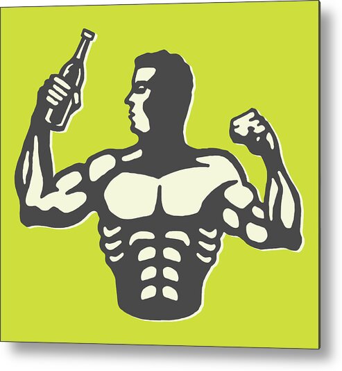 Adult Metal Print featuring the drawing Man Flexing and Holding Bottle by CSA Images