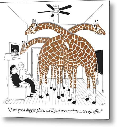 “if We Get A Bigger Place We’ll Just Accumulate More Giraffes.” Metal Print featuring the drawing More giraffes by Seth Fleishman