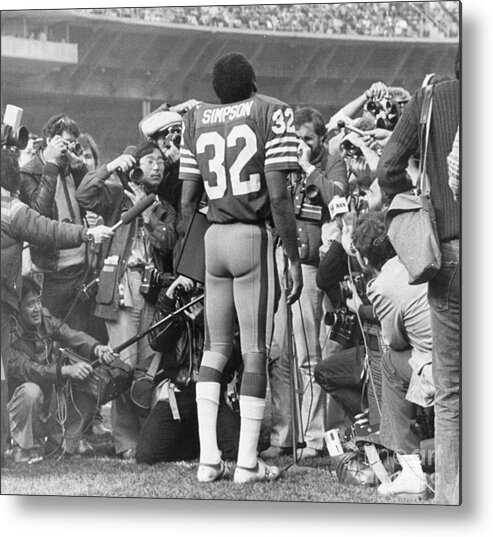 Candlestick Park Metal Print featuring the photograph O.j. Simpson With Photographers by Bettmann