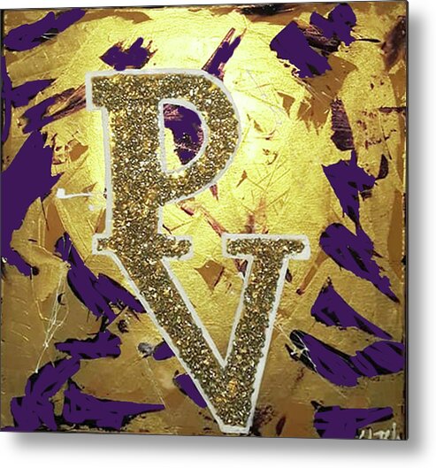 Pv Gold And Purple Metal Print featuring the painting PV-UKnow by Femme Blaicasso