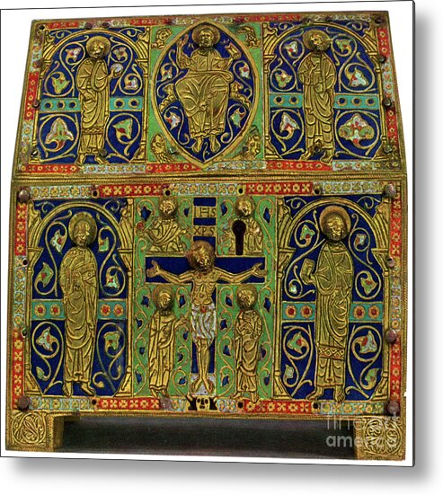 Circa 13th Century Metal Print featuring the drawing Reliquary, Champlevé Enamel On Copper by Print Collector