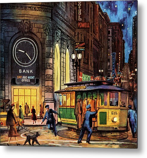 Action Metal Print featuring the drawing San Francisco Night Scene by CSA Images