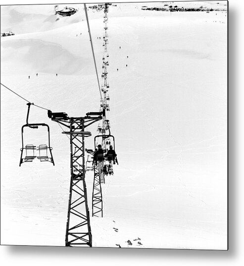 Skiing Metal Print featuring the photograph Skiers On Ski Lifts, Farellones by Hans Neleman