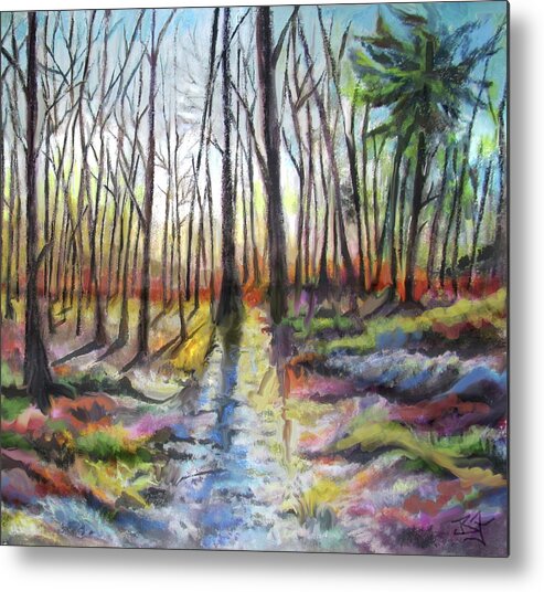 Forest Metal Print featuring the painting Spring Thaw Forest Sunrise by Jean Batzell Fitzgerald