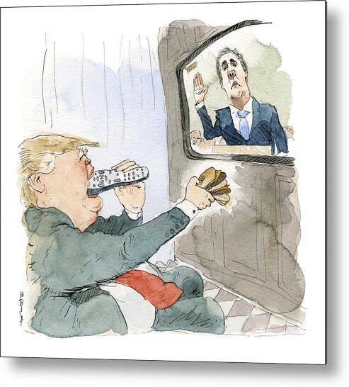 Captionless Metal Print featuring the painting Trump Bites Remote by Barry Blitt