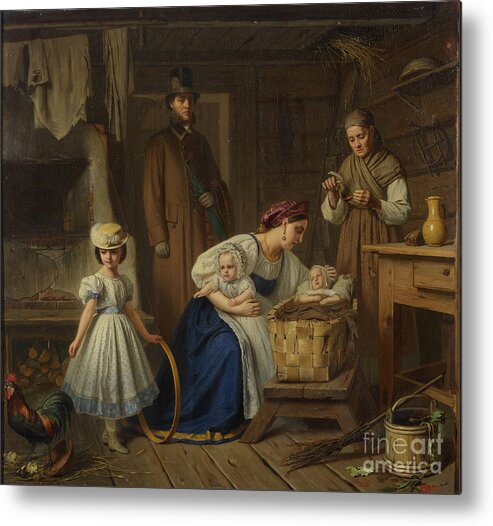 Oil Painting Metal Print featuring the drawing Wet Nurse Visited Her Sick Child 1860s by Heritage Images