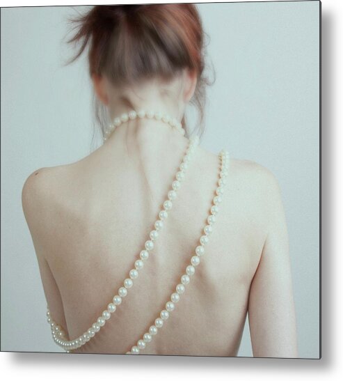 People Metal Print featuring the photograph Woman From Behind With Pearl Necklace by ...a Me Non Sono Mai Piaciute. Quando Andavo Alla Scuola Ma