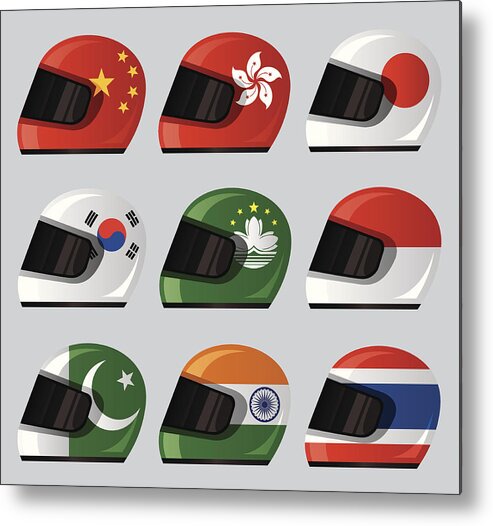 Helmet Metal Print featuring the drawing Helmet National Flag Icon #3 by Sorbetto