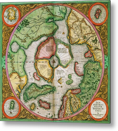 1595 Metal Print featuring the drawing Arctic Region, 1595 by Gerardus Mercator