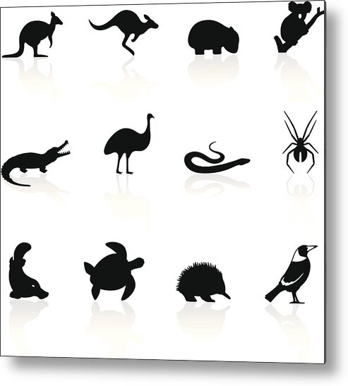Magpie Metal Print featuring the drawing Australian animal icons by Logorilla
