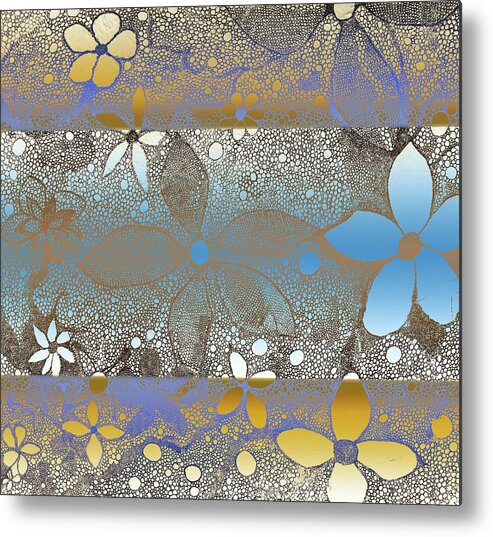 Flower Metal Print featuring the mixed media Blue Antique Flowers In Lace by Melinda Firestone-White