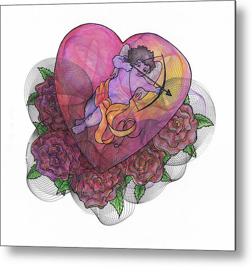 Cupid Metal Print featuring the drawing Cupid about to Release his Arrow by Teresamarie Yawn