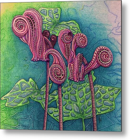 Cyclamen Metal Print featuring the mixed media Cyclamen by Brenna Woods