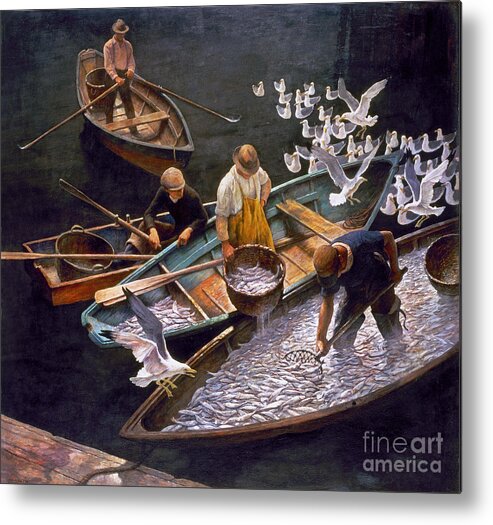 1943 Metal Print featuring the painting Dark Harbor Fishermen, 1943 by Newell Convers Wyeth