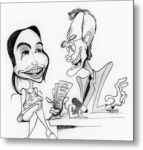David Metal Print featuring the drawing David Letterman and Lindsay Lohan by Michael Hopkins