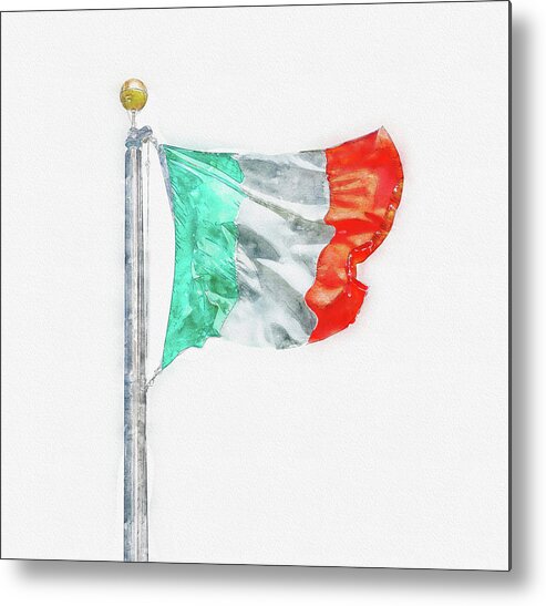 Italian Flag Metal Print featuring the digital art Digital watercolor painting of Flag of Italy isolated on white background by Maria Kray