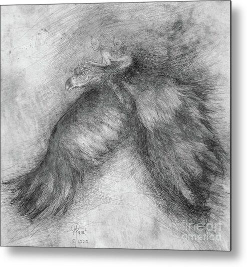 Ghost Rider Eagle Hawk Animal Woman Birdview Bird Ravens Girl Spirit Condor Metal Print featuring the drawing Ghostrider by Marat Essex