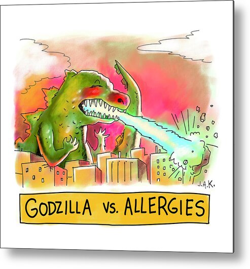 Captionless Metal Print featuring the drawing Godzilla vs Allergies by Jason Adam Katzenstein