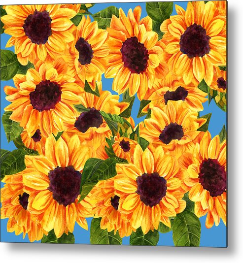 Sunflower Metal Print featuring the digital art Happy Sunflowers by Linda Bailey