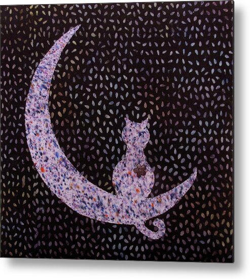 Moon Metal Print featuring the tapestry - textile Mystical Moon Cat by Pam Geisel