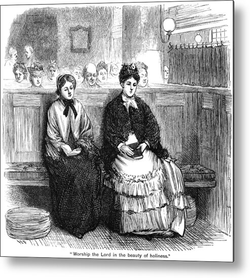 Pew Metal Print featuring the drawing Nineteenth century worshippers in a church by Whitemay