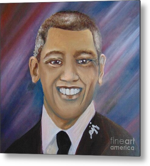 Presidents Metal Print featuring the painting Obama Portrait by Saundra Johnson