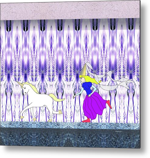 Princess Metal Print featuring the digital art Princess Runs with Unicorn by Teresamarie Yawn