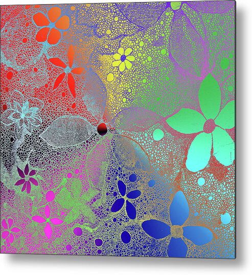 Rainbow Metal Print featuring the mixed media Rainbow Flowers In Lace by Melinda Firestone-White