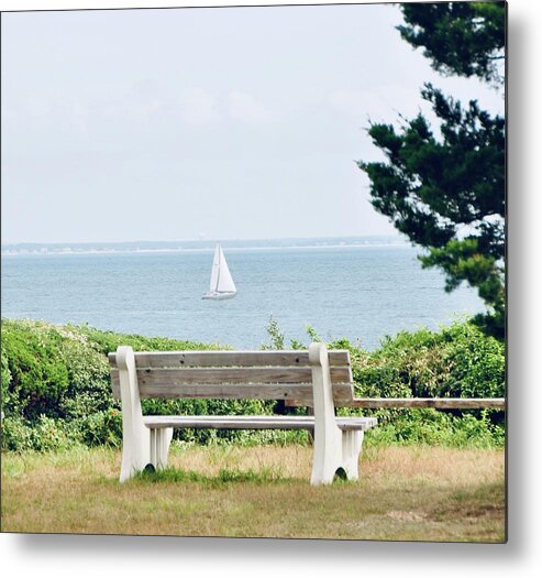  Empty Bench Metal Print featuring the photograph Reflection by Sue Morris