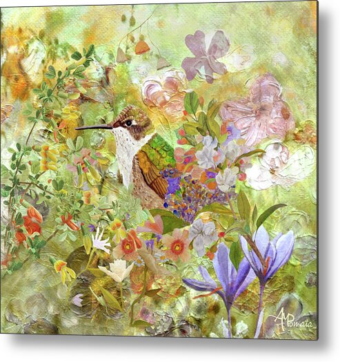 Hummingbird Metal Print featuring the painting Spring Arrival by Angeles M Pomata