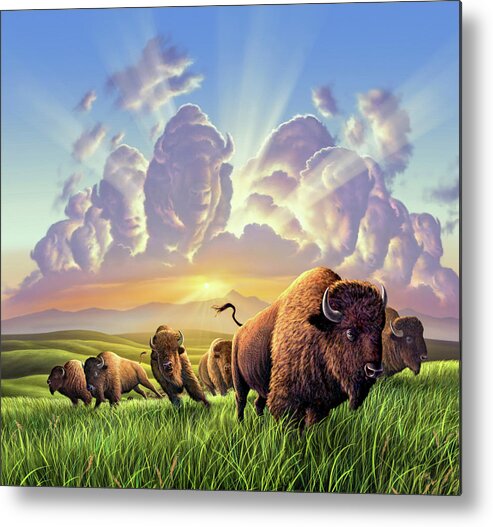 Buffalo Metal Print featuring the painting Stampede by Jerry LoFaro