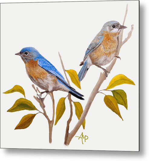 Bluebird Metal Print featuring the painting Stillness Of Heart II by Angeles M Pomata