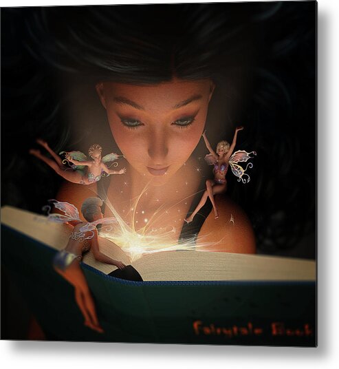 Fairy Fairies Reading Magic Fairytale Book Read Wings Light Metal Print featuring the digital art The Fairy Book by Alisa Williams