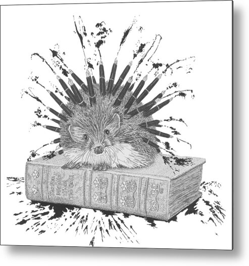 Hedgehog Metal Print featuring the painting The Pen is Mightier Than the Quill by Jenny Armitage