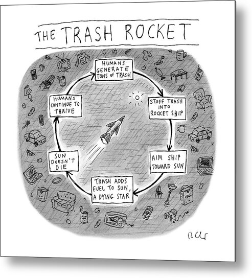 Captionless Metal Print featuring the drawing The Trash Rocket by Roz Chast