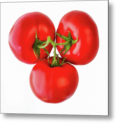 Three Metal Print featuring the photograph Three Tomato,smooth,kitchen art,s by Gary Slawsky