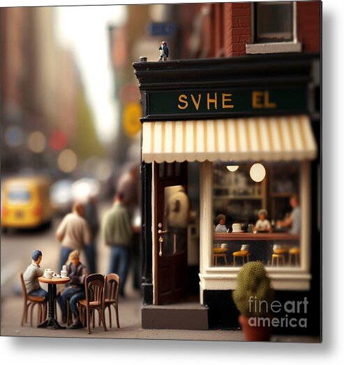  Metal Print featuring the mixed media Tiny City Coffee by Jay Schankman