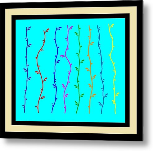 Color Metal Print featuring the painting Colorful Art Deco Vines #1 by Bruce Nutting