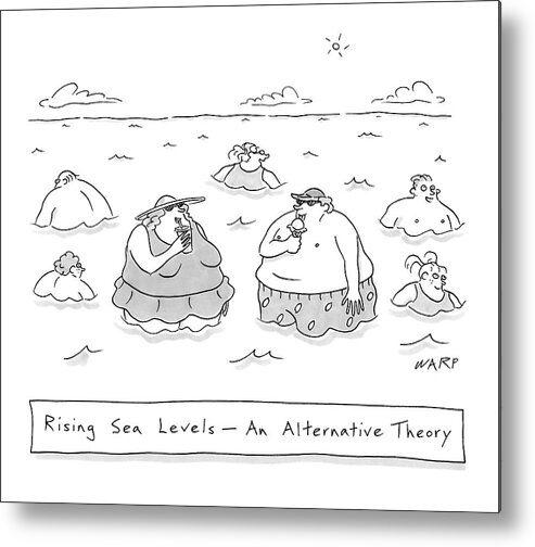 Vanity Metal Print featuring the drawing Rising Sea Levels - An Alternative Theory by Kim Warp