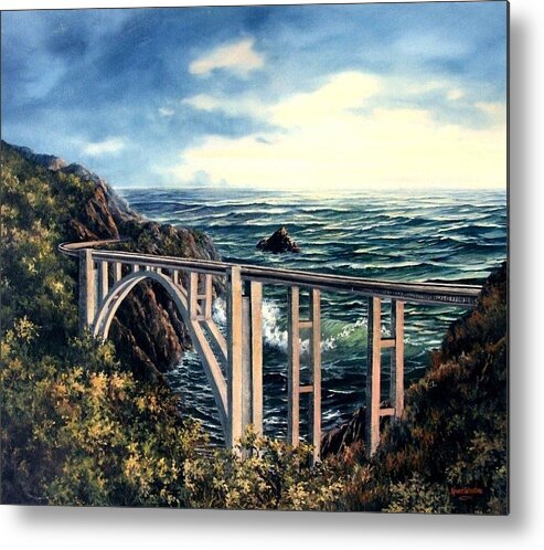 Lynne Wright Metal Print featuring the painting Bixby Creek Bridge #2 by Lynne Wright