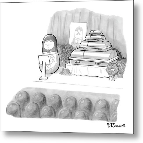 Eulogy Metal Print featuring the drawing A Babushka Doll Gives The Eulogy For Another by Benjamin Schwartz