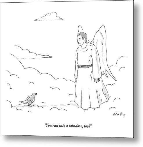 Angels Metal Print featuring the drawing A Bird In Heaven Addresses A Male Angel And Asks by Kim Warp