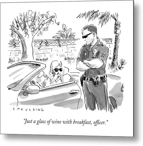 Driving Metal Print featuring the drawing A Cop Pulling Over A Pretty Blonde Woman by Trevor Spaulding